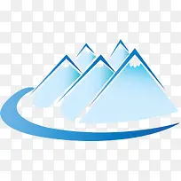 蓝色手绘扁平山
