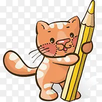 卡通猫与铅笔素材