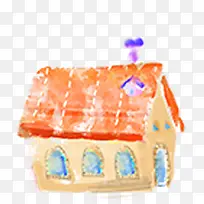 手绘水彩橙色的房屋建筑