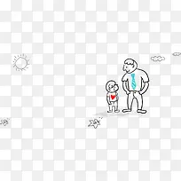 高清手绘父子太阳卡通白云