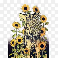 矢量狼和花
