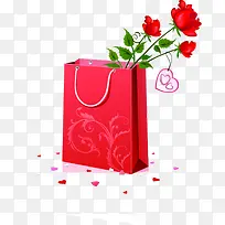 红色礼品盒手绘花朵爱心