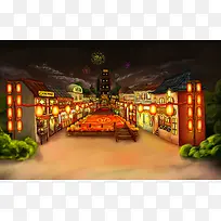 中国风手绘灯光擂台
