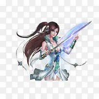 蓝色光剑白色性感裙子女子古风立绘