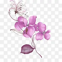 紫色水墨手绘鲜花装饰