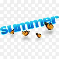夏日立体海报字体蝴蝶设计