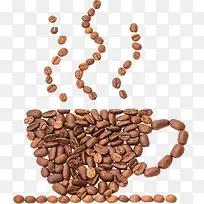 咖啡豆堆砌成的咖啡杯