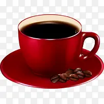 咖啡红色杯子咖啡豆