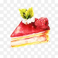 手绘红色草莓蛋糕素材