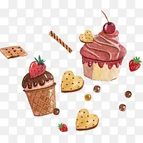 矢量手绘甜品蛋糕和饼干