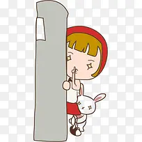 手绘彩色小女孩开学季