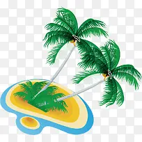 手绘卡通沙滩椰子树沙滩海