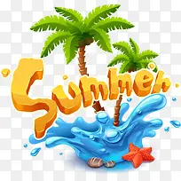 手绘夏天沙滩树字体