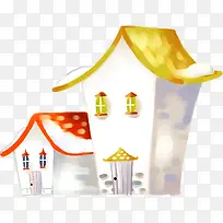 创意手绘合成扁平房子建筑卡通