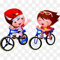 卡通骑自行车的儿童开学季