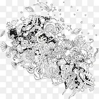 手绘黑白色花纹
