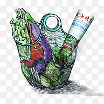手绘彩色蔬菜篮子