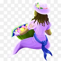 油画捧着篮子的紫色姑娘