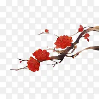 红色花朵花枝中国风