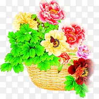 彩色牡丹花篮子装饰