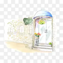 水彩花店