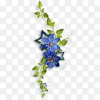 绿叶蓝色花朵气泡漂浮青藤藤蔓