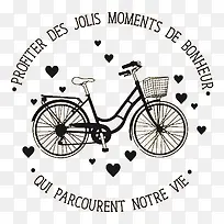 卡通女士脚踏车单车英文字印章