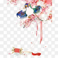 粉色唯美手绘鸵鸟
