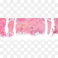 粉色唯美水墨树林背景banner