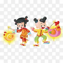 小孩打灯笼