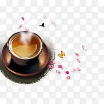 中国风茶杯花瓣装饰