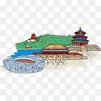 高清手绘卡通插画建筑物
