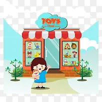 卡通蓝色娃娃商店