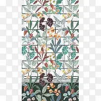 彩绘植物花纹格子背景图案