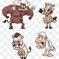 矢量卡通可爱素材小牛小羊奶牛