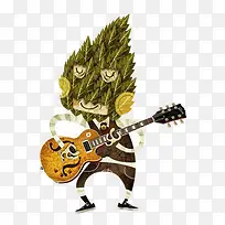 卡通手绘植物怪物弹吉他