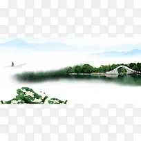 中国风荷花桥远山背景