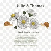 手绘菊花和蜗牛婚礼海报矢量图图