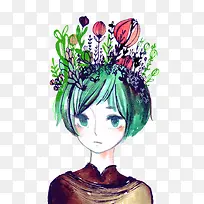 小女孩头上的花朵