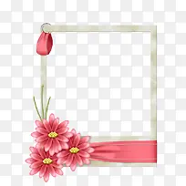 手绘粉色花朵棕色相框