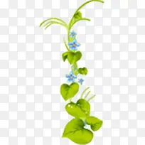 绿色手绘树叶蓝色花朵