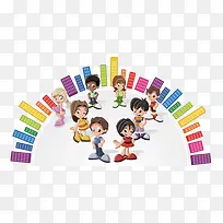 矢量彩色方块和小孩