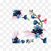水彩手绘蓝色花朵