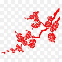 梅花红色剪纸梅花中国风