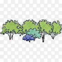 手绘绿色公园装饰大树