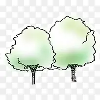 手绘绿色大树园林装饰