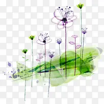 手绘绿草花朵图案