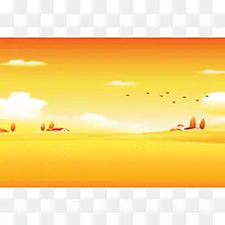 黄色卡通沙漠金秋海报背景