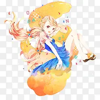卡通立绘黄色背景女孩