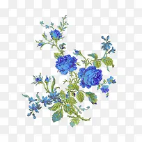 古典风格蓝色花朵png素材